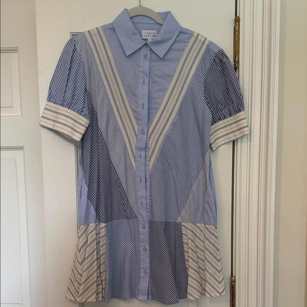 Tanya Taylor Blue and White Striped Dress